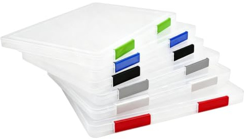 ANMOO 6 Pack Portable A4 File Box, Clear Plastic File Storage Box | Waterproof A4 Container for Documents, Paper, Letters, Scrapbook, Magazines,Photos and Board Game Storage