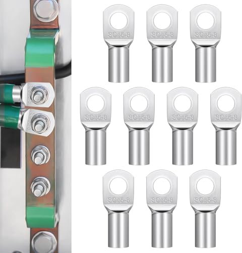 10 Piezas Terminales Eléctricos,Terminales Cables Electricosde con Ojal de Cobre Estañado,Terminales Electricos Sin Aislamiento,Terminales Tubular para Cables De Batería(35mm²-M8)