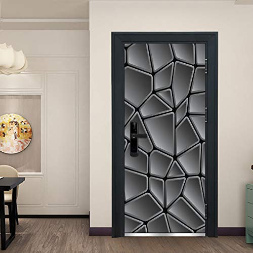 Türtapete Selbstklebend Graue Geometrie Türfolie Tür PVC Türtapete Selbstklebend Türfolien Abnehmbar Türposter Abziehen und Aufkleben Türaufkleber Wasserdichte 90x200cm
