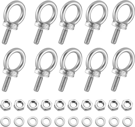 Piriuuo 10 viti ad anello M4, viti ad anello con dadi, in acciaio inox, bullone ad anello, dado ad anello con rondelle, vite ad anello per accessori di sollevamento per fissaggio e sospensione