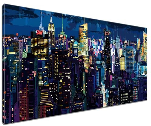 Malen Nach Zahlen Erwachsene New York, DIY Handgemalt Ölgemälde Leinwand Kits, DIY Set Erwachsene Anfänger Paint by Numbers Malen Nach Zahlen Stadt zur Wanddeko Wohnzimmer, Kein Rahmen (40x50cm) T-9