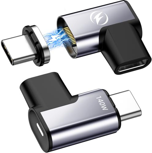 HanCenDa Adaptador magnético USB C de 140 W, 2 unidades, 90 grados de 24 pines para Thunderbolt 3 MacBook Pro/Air, tablet, portátil, iPhone