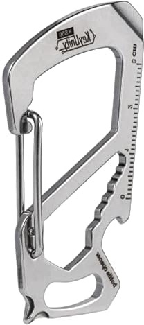 KeyUnity KS00 Keyring Carabiner Clip, Stainless Steel Carabiner Multi-Tool Key Holder, 7 in 1,Keychain Mini Bottle Opener, Keyring Multitool for Men and Women