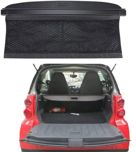 DASHENGFANG Auto Kofferraum Schutz Abdeckung Cargo Cover für Smart 451 Fortwo 2007-2014 Schwarz Ausziehbar Kofferraumabdeckung Rollo