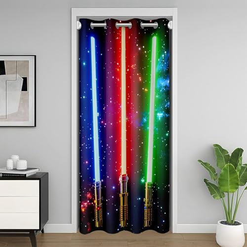 Feelyou Lichtschwert, 30 % - 50 % Raumverdunkelung, isolierter Thermovorhang, rot / blau / grün, Türvorhang für Tür, Privatsphäre, Galaxie, Raumteiler, Vorhangabdeckung, 106,7 x 213,4 cm,