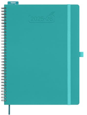 BEZEND Kalender 2026 Wochenplaner A4,18-Monate Juli 25-Dez 26,Buchkalender Ringbuch PU-Leder Softcover 1 Woche 2 Seiten mit Stifthalter - Türkis