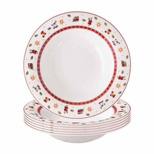 Villeroy & Boch – Toy's Delight Specials Suppenteller 6er Set Weiß, Spülmaschinenfest, Mikrowellensicher, Tiefer Teller Für Suppen, Salate & Pasta, Weihnachtsgeschirr, Nudelteller, Premium Porzellan