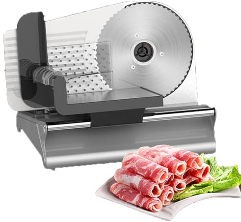 OFNHJK Trancheuse à Viande électrique, 200 W, trancheuse électrique avec Lames Amovibles en Acier Inoxydable, épaisseur réglable de 0 à 15 mm, pour Rouleau de Mouton, Jambon, Fromage, Pain