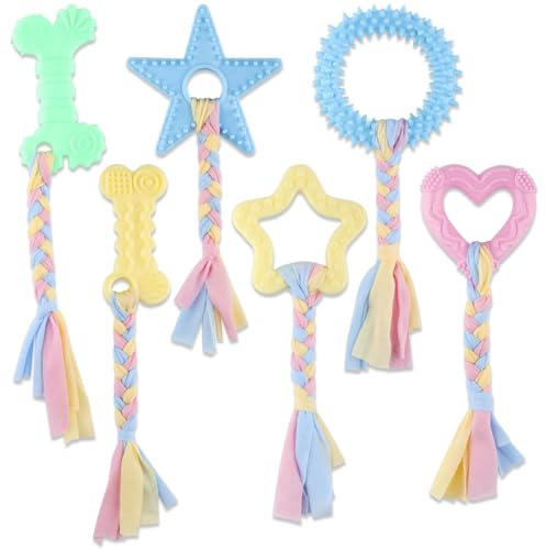 ktxaby Lot de 6 jouets à mâcher pour chiots de petite race, anneaux de dentition en caoutchouc souple durable, jouets interactifs amusants pour petits chiots (6 styles)