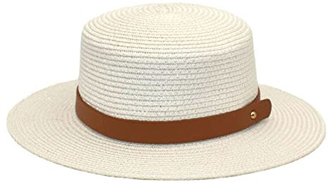 Mashaouyo Sonnenhut 64 cm Unisex-Retro-Western-Cowboy-Reithut für Erwachsene, Ledergürtel, breite Kappe, Strohhut Schlafhaube Seide (White, One Size)