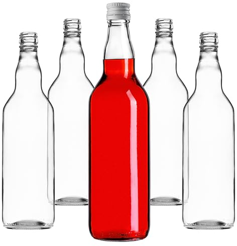 KADAX 5er Set Glasflaschen 700ml mit Schraubverschluss Weiß – Leere Flaschen zum Befüllen für Saft, Likör, Öl, Essig & Sirup, Refillable Glass Bottles