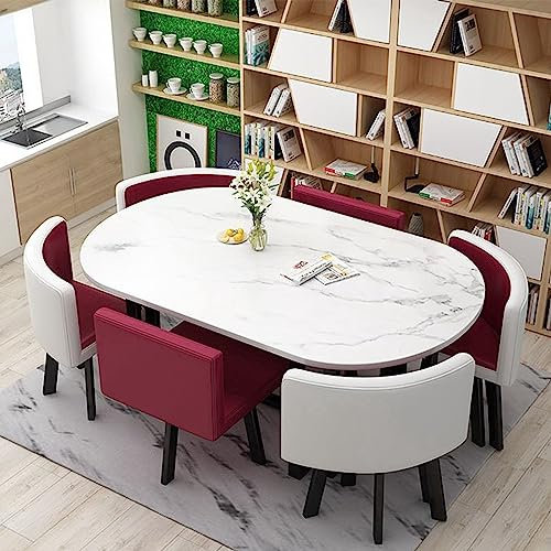 Modernes 7-teiliges ovales Esstisch-Set für 6 Personen mit kleinem, platzsparendem Design, stilvoller Küchentisch und Stühle für das Wohnen in Einer Wohnung