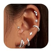 Dochais 7 Paires Boucles d'Oreilles Femme Boucles Acier Chirurgical 316L Hypoallergénique Boucle d'Oreille Or 14K Set Clous Cuffs Piercings Multiples Helix Tragus Bijoux Or/Argent