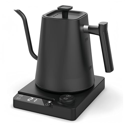 Bollitore elettrico a collo di cigno da 1 l, per caffè e tè, bollitore rapido, bollitore da 1200 W, caldaia ad acqua in acciaio inox, controllo della temperatura (black A)