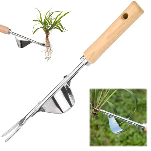 Extractor de malas hierbas, herramientas de deshierbe para jardín, base de palanca de metal y tenedores en forma de V, removedor de malas hierbas de acero inoxidable para jardinería