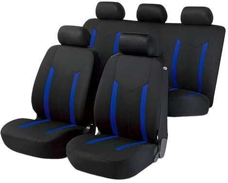 Fundas Asientos Coche Universales Acolchadas | Funda Asiento Coche Compatible con Airbag | Fundas para Asientos de Coche en Poliéster Negro y Azul (Blue)