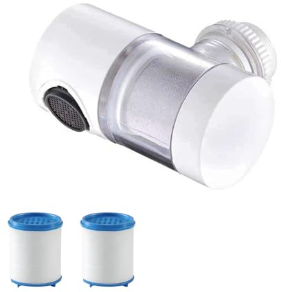 Filtre Eau Robinet, Système de Filtration sur Robinet Purificateur d'eau Rotatif à 360° Anti-éclaboussures avec 2 Filtres de Rechange pour Cuisine et Salle De Bain.