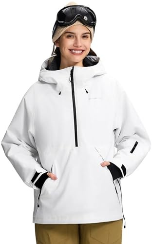 Pioneer Camp Chaqueta de snowboard para mujer, impermeable, cortavientos, transpirable, cálida, con capucha y paranieves desmontable, chaqueta de esquí funcional para esquí y snowboard, Blanco, S
