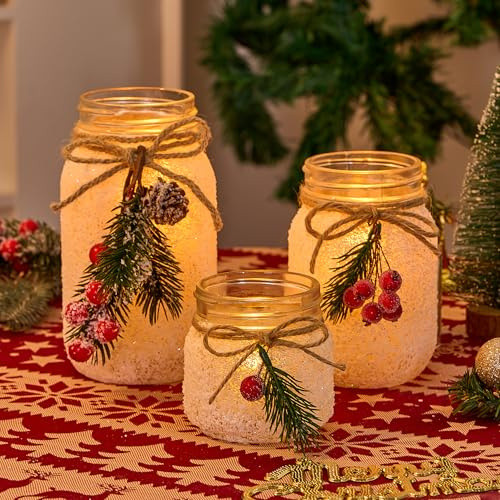 KIVIVO Christmas Centerpieces for Tables, Table Decor with Mason Jar, Flowers, Christmas Winter Table Decorations Centerpieces, Xmas Holiday Center pieces for Tables, Kitchen, Room, Dining Decor