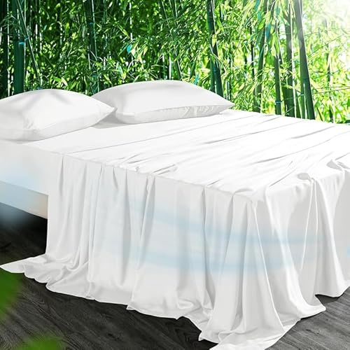 Gezu Bambus Kühlende Spannbettlaken 160x200 cm Weiß Antibakteriell | Weich Spannbetttücher Boxspringbett Bettlaken Leintuch Spannbetttuch 160x200 für Hohe Matratze bis 15-30 cm,100% Bambus