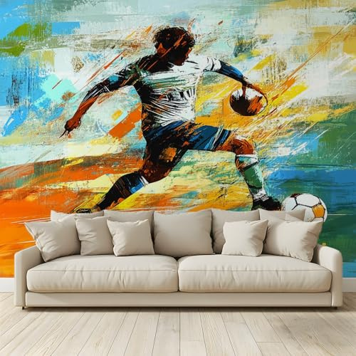 MKBKLI Wallpaper Bedroom Kids Boys 3D Wallpaper Mural Abstract Football Players Kids Teens Room 3D Poster Photo Wall Decoration Themed Room Playroom 350 (W) x 256 (H) cm（437）