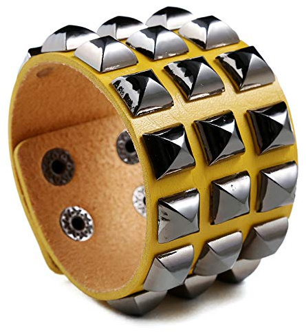 Genérico Pulsera Ancha De Cuero Para Hombre Estilo Punk Vintage Con Tachuelas Y Cierre Ajustable Estilo Gótico Multicapa Unisex Color Amarillo