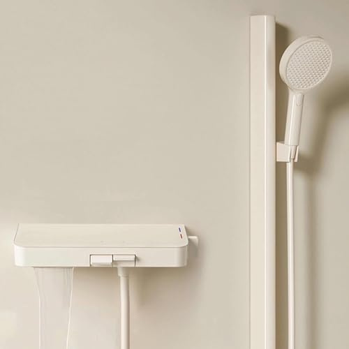 Grifo Bañera Termostático Cascada Montado en Pared 5 Modo Grifos Duchas de Baño de Latón,Leche Blanca