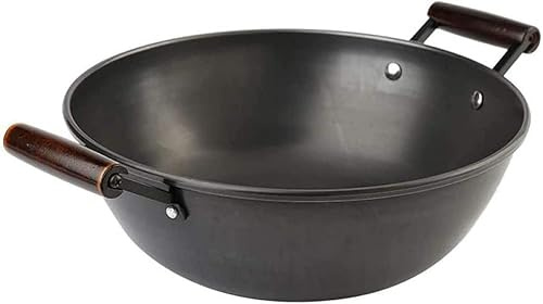 Cast Iron Wok Pan - Uncoated Fine Iron Double-Ear Non-Stick Wok for Stewing & Cooking, Large Household Cooking Essential
