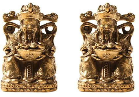 Acxico 2pcs Copper Mini Statue, God of Wealth Decorative Piece, Symbolizes Prosperity & Represents Wealth-Attracting Figure for Home & Office Display