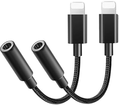 [Apple MFi Certified] 2 Pack iPhone 3.5mm Headphone Adapter, Lightning to 3.5mm Earphone Jack Adapter Aux Audio Dongle Converter for iPhone 14/13/12/11/11 Pro/XR/X/XS/8/8Plus/7/7Plus (Black)