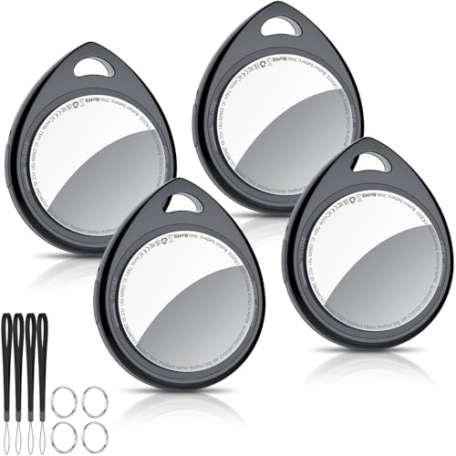 Air Tracker Tags-4 Pack, 5.3 Bluetooth Tracker Work with Apple Find My (iOS Only), 100dB Sound, Smart Tag with Keychain/Lanyard, Item Finder for Luggage/Key/Suitcase, Replaceable Battery, Black.