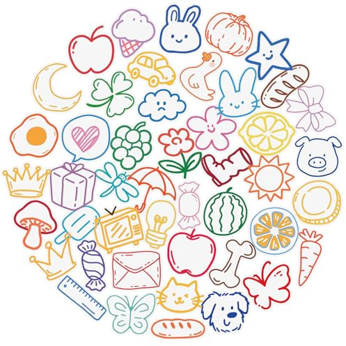EUFFO Kawaii Farbige Linien Aufkleber 50 Stück, Süß Aesthetic Stickers für Scrapbook Journal Laptop Kindle Fahrrad Helm Motorrad Koffer, Wasserfeste Transparente PET Decals