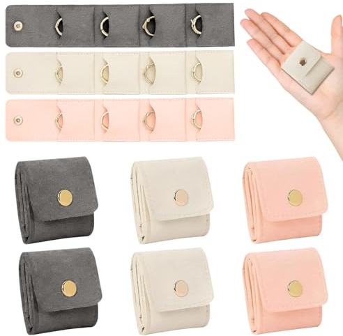 DIPZO Mini-Reise-Schmuckorganizer-Set, Faltbarer Beutel mit Schnalle, weiches Futter und mehrere Fächer für Ohrringe, Ringe und Halsketten