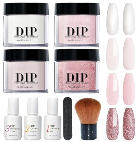 Juego de 10 unidades de polvo de inmersión para uñas, juego de líquido en polvo para uñas de 4 colores con activador de base y capa superior para francesas, salón de manicura, kit de b
