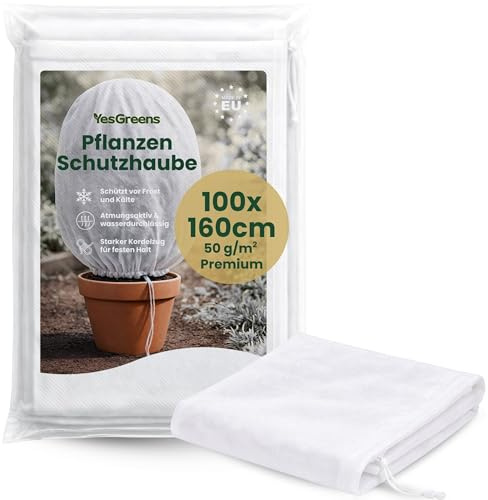 YesGreens® Pflanzenschutzhaube für Pflanzen – 100x160 cm – Extra dick 50 g/m² Wintervlies – Atmungsaktiv, wasserdurchlässig & UV-stabil – Pflanzenschutz Winter – Pflanzen Winterschutz außen