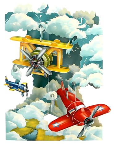 SANTORO Swing Card 3D Pop Up Grußkarte Vintage Flugzeuge für Ihn Papa Vatertag Piloten Reise Geschichte