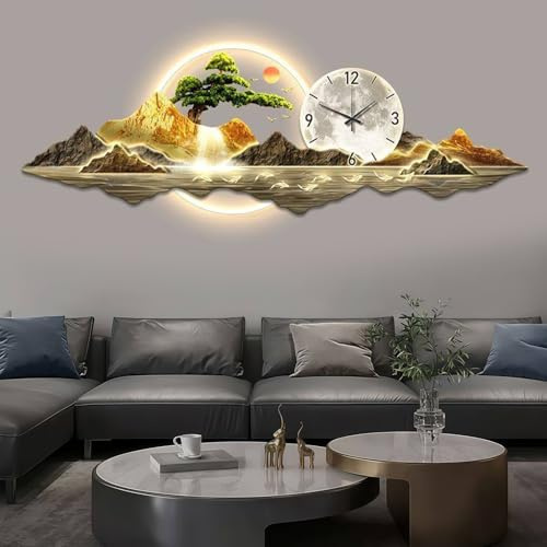 HDZNDH Orologio Da Parete Moderno E Silenzioso Decorativo 3D Con LED, Grande Scultura Murale Sospesa, Alimentazione A Spina, Decorazioni Da Parete Per Soggiorno, Camera, Corridoio, Ingresso