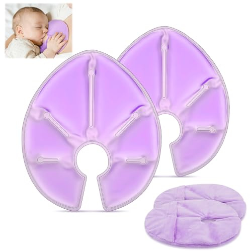 Beugo 2-pack varma och kalla geldynor för bröstterapi med mjuka skydd, amningsgelkuddar, återanvändbara bröstkylande gelkuddar, amningsmaterial, lila