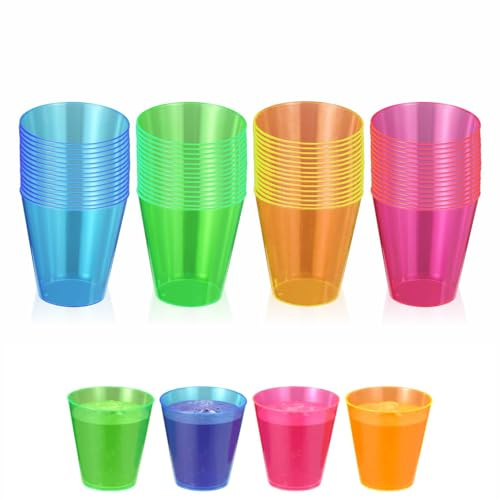 LORD C Bicchieri multiuso in plastica al neon, riutilizzabili, per uso interno ed esterno, barbecue, picnic, matrimoni e campeggio, spiaggia, bicchieri essenziali che si illuminano al buio (60)