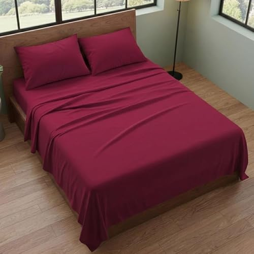 Generico Completo Letto Matrimoniale (180x200) Lenzuola Matrimoniali in Microfibra Anallergica, Manifattura Made in Italy, Set Completo 4 Pezzi con 2 Federe Cuscini Incluse, Bed Sheets (Bordeaux)