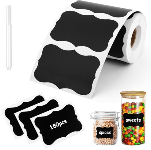 DiULi Waterproof Labels for Jars 180pcs with White Marker, Self Adhesive Easy Peel Scalloped Edge Jar Labels for Kitchen Pantry Organisation, Removable Bottle Stickers for Jam Spice and Food Storage