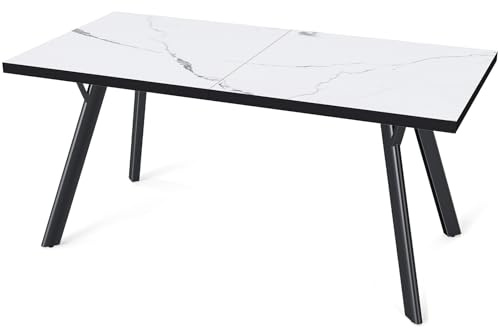 LEWE Esstisch 160 x 80 cm, Rechteckig Esszimmertisch Holz für 6–8 Personen | Küchentisch mit Schwarz Metallbeinen, Moderner Tisch Ideal für Esszimmer & Küche & Wohnzimmer, Weiß