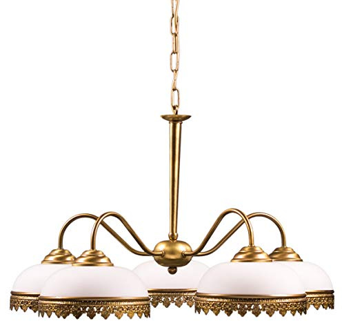 Helios Leuchten 204127 klassische Deckenleuchte | Pendelleuchte vintage | Pendellampe Messing antik | Lampe Leuchte Jugendstil | Messinglampe Hängelampe 5-flammig