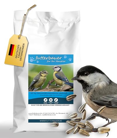 Futterbauer 10kg gestreifte Sonnenblumenkerne für Vögel, 100% Natur, Nahrhafte Energiequelle für Wildvögel, Frisch und reich an Nährstoffen, Ideal für Vogelfutter Stationen, Ernte 2025