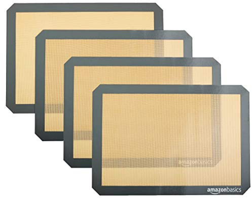 Amazon Basics Non-Stick Silicone Baking Mat, Food Safe, Dishwasher Safe, Heat Resistant, 16.5 x 11.6, Beige/Gray, Rectangular, 4-Pack
