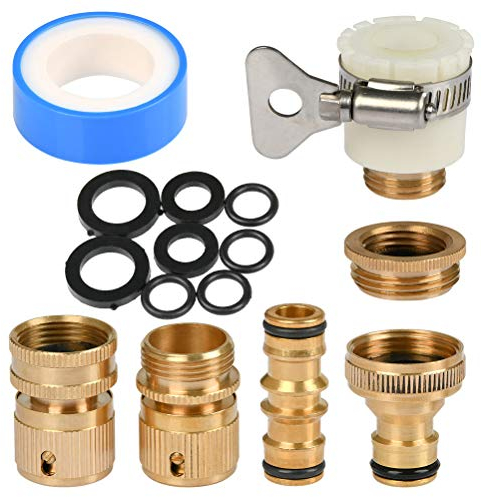 TIMESETL Messing Stretch Dehnbarer Gartenschlauch Armaturen Wasserhahn Adapter Anschlüsse, 1/2 Zoll und 3/4 Zoll 2-in-1-Buchse Gewinde Wasserhahn Adapter und 3/4 Zoll Garten Schlauchanschluss