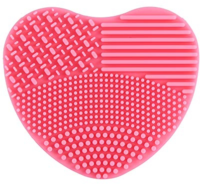 Limpiador de brochas de maquillaje Guante de silicona con dedos en forma de corazón Depurador de lavado de tablero de esponja de maquillaje (rosa)