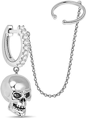 Gnoce 925 Sterling Silber Schädel Ohrring 1 Stück Clip Creolen Ohrring mit klaren CZ Steine Geschenke für Mädchen und Freundinnen
