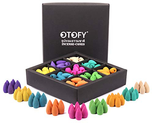 OTOFY Backflow Incense Cones 180 Pcs of 100% Natural Handwork Scents Waterfall Rose Tulip Jasmine Lavender for Backflow Incense Burner Holder Natural | Meditation & Yoga Gift(Pure Black)