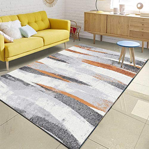 SRTJURFG Designer Teppich Groß Bereich Teppich Wohnzimmerteppich Orange graue abstrakte Streifen rutschfest Waschbar Einfach zu Säubern 120x160CM (3ft11 x5ft3)